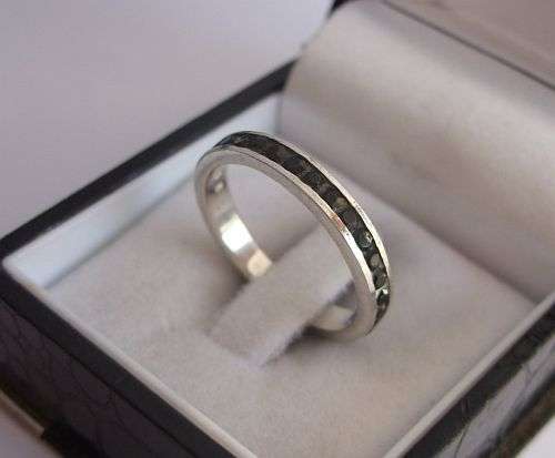 Sterling Silver - Classic Sterling Silver Eternity Ring Hallmarked, Green Faceted Stones