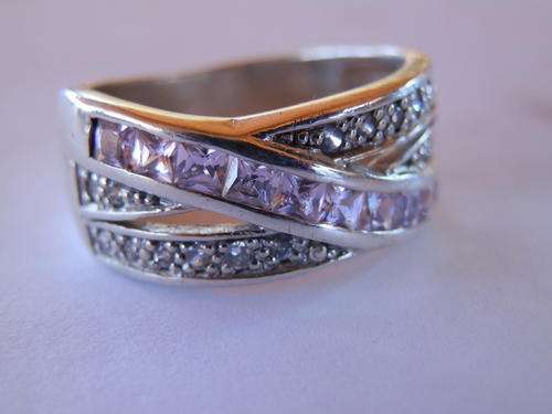 Sterling Silver - Sterling Silver Ring Hallmarked with Pink Topaz and CZ