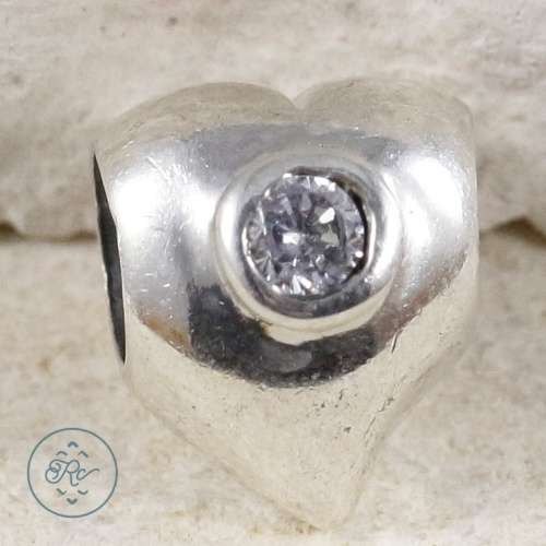 Sterling Silver - CARLO BIAGI April CZ Heart Bead 3g - Charm Pendant