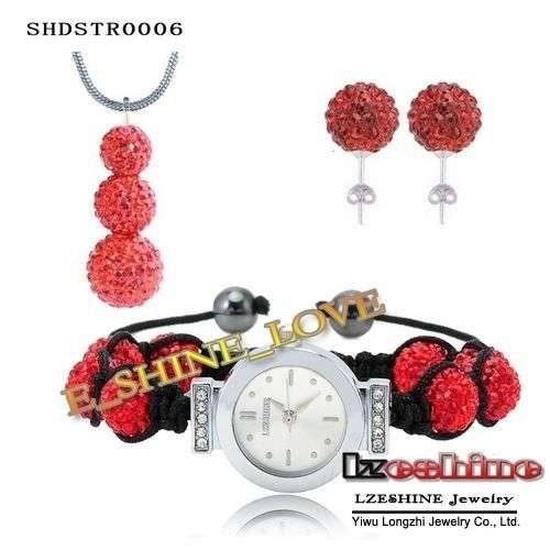 New Fashion - Shamballa Set incl. necklace,watch and earrings - Red