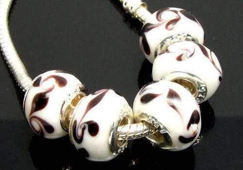 Bead with Silver Core, Murano Style , fits most European Charm Bracelets