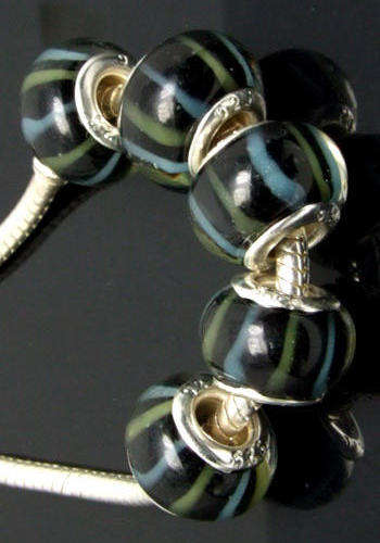 Bead with Silver Core, Murano Style , fits most European Charm Bracelets