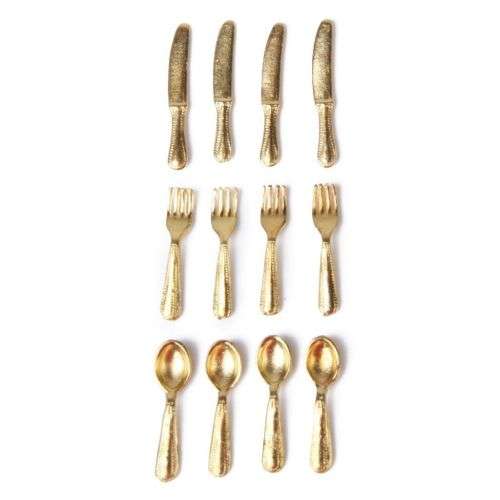 Barbie Miniature, 1/12 Dollhouse Miniature,  Cutlery Set, gold colour 12 pcs