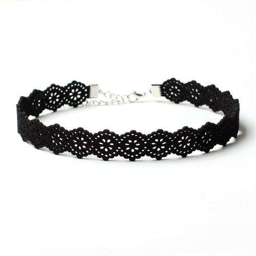 Gothic Black Lace Tattoo Choker Collar Punk Necklace Pendant Jewelry Black Cut out Flowers