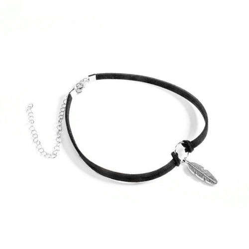 Choker  Necklace  Black  with Feather