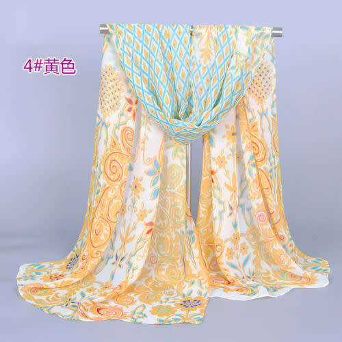 Lovely Scarf, Chiffon Scarf Peacock Yellow Blue