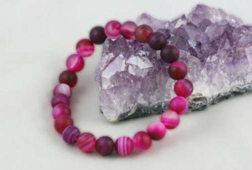 10mm Matte Pink Dream Fire Stripe Agate Gems Round Beads Stretchy Bracelet