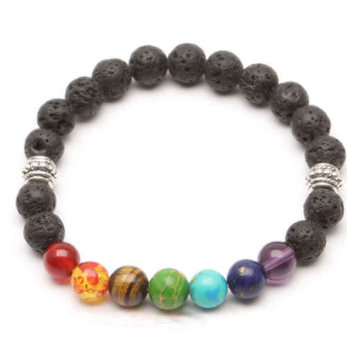 7 Chakra Natural Lava Stone Buddha Healing Beaded Energy Bangle Bracelet