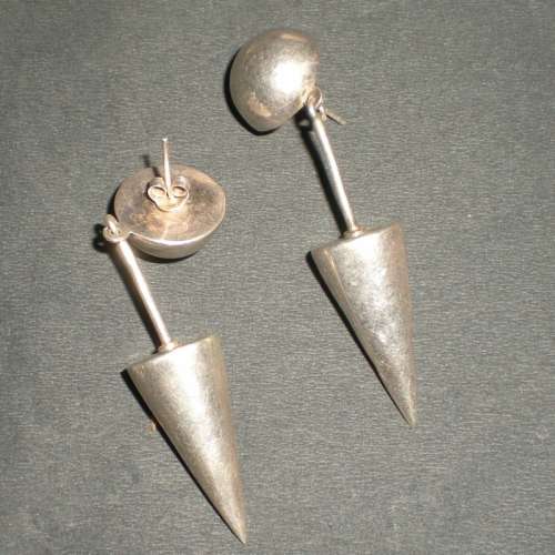 Big Sterling Silver Earrings Cone Shaped