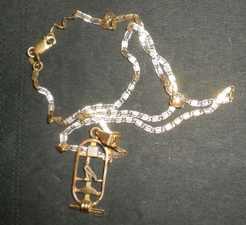 10 CT Yellow Gold Necklace with Hieroglyph Pendant