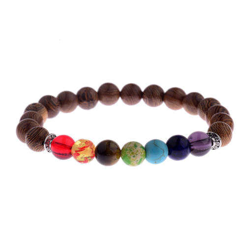 7 Chakra Natural Sandalwood Buddha Healing Beaded Energy Bangle Bracelet