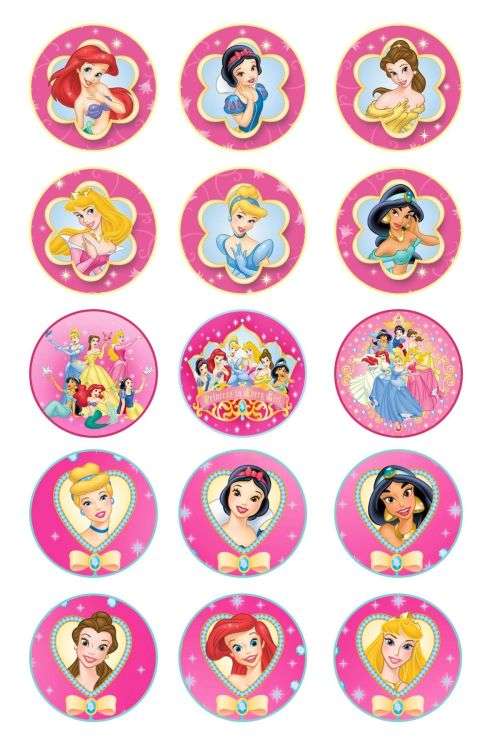 Disney Pricess Badges, perfect as Party Treat. Set of 5 Badges