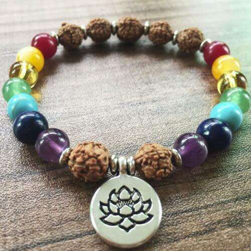 7 Chakra yoga Healing Unisex 7 Chakra Lotus Pendant Bodhi Bracelets pray