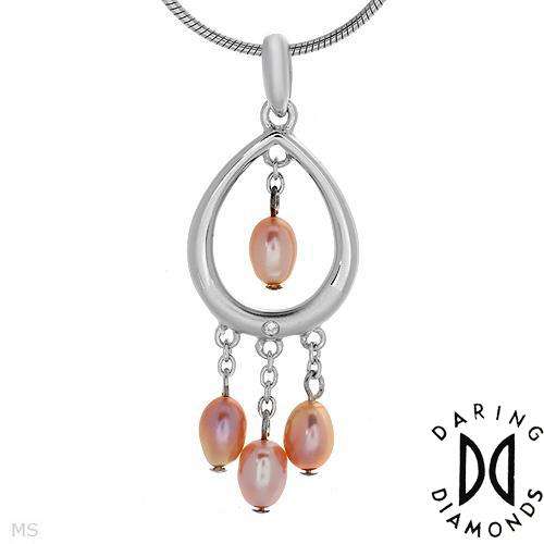 DARING DIAMONDS Necklace with Genuine Diamonds and Freshwater Pearls in 925 Silver