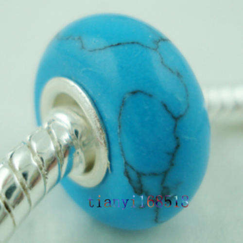 Bead with Turquoise and  Sterling Silver Core, fits most European Charm Bracelets
