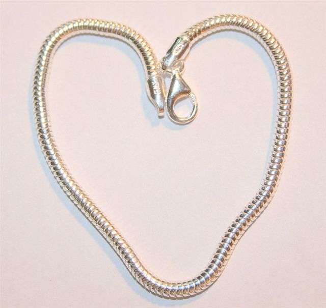 Free Shipping!! European Charm Bracelet, Solid Sterling Silver, 3mm thick