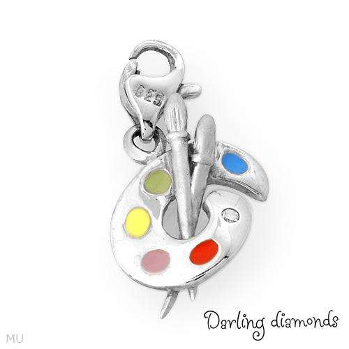 Solid Sterling Silver Charm with Genuine Diamond, Palette