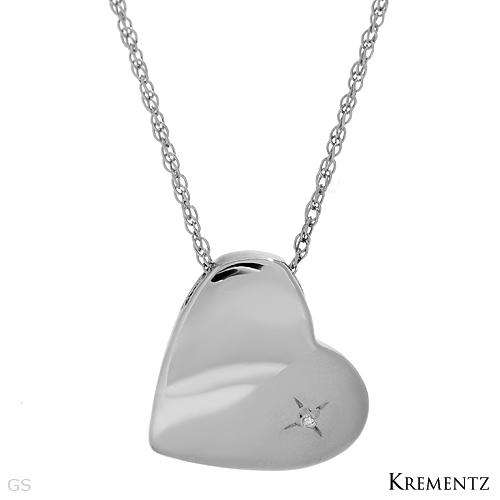 Solid Sterling Silver Heart Necklace with Genuine Diamond