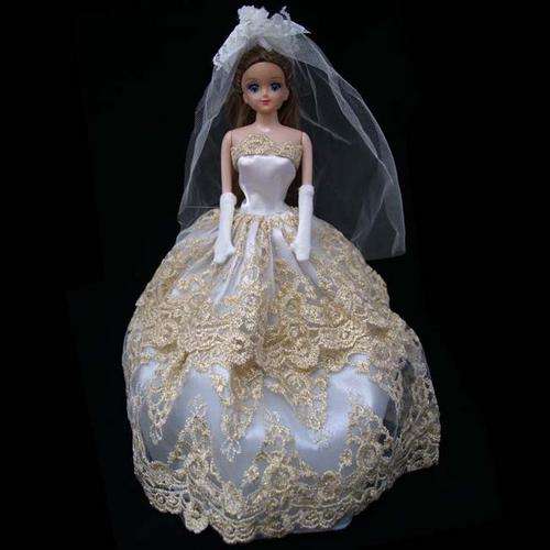 Barbie Clothes, Gold Gown with Veil and gloves