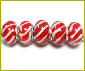 Bead, Red and White Murano style Beads