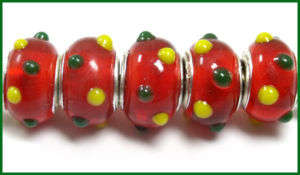 Bead, Red with Dots Murano style Beads