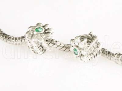 Silver PLATED Bead Blue / Turqoise Zirconia, fits most European Charm Bracelets