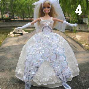 Barbie Clothes, Handmade, Silver and White Wedding Dress