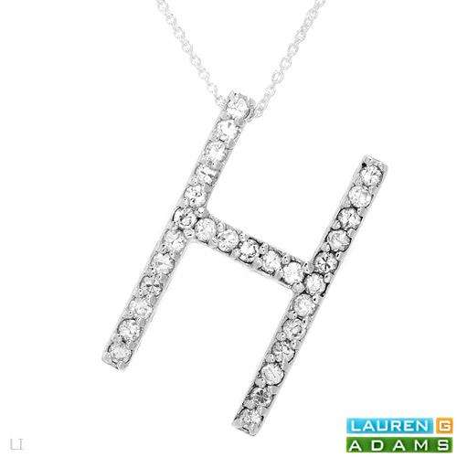 LAUREN G ADAMS Sterling Silver Necklace with Cubic Zirconia, Letter H