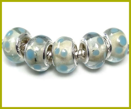 Bead, blue Dots Murano style Beads