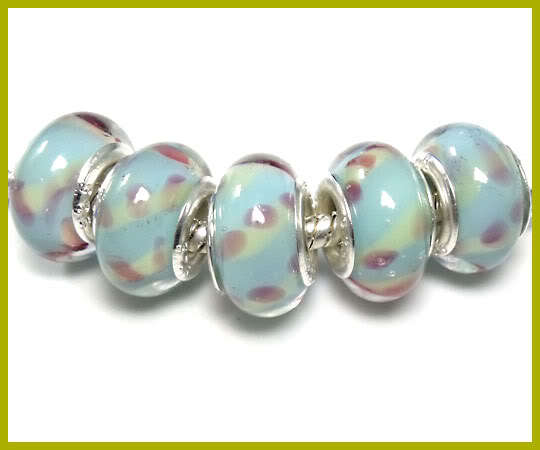 Bead, Blue / Grey- Murano Style  Beads