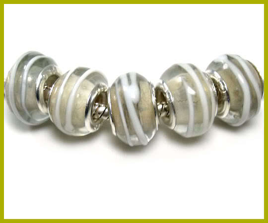 Bead, Cream/ Silver and White - Murano Style  Beads