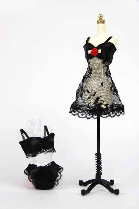 Barbie Clothes, Handmade, Lingerie Set Black