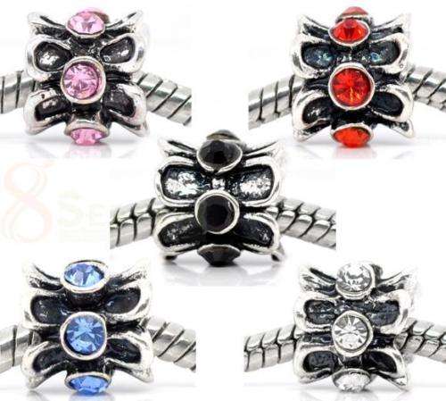 Tibetan Silver Beads with Rhinestone, fits most European Charm Bracelets