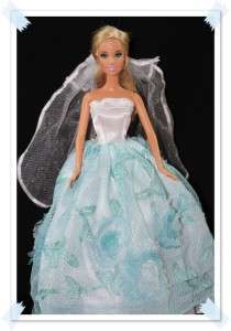 Barbie Clothes, Handmade, Blue Gown with Veil