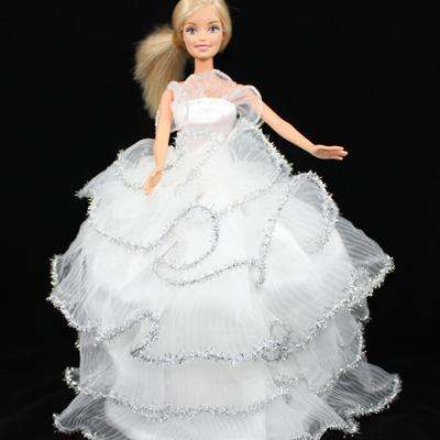 Barbie Clothes, Handmade,White and Silver - Princess - Gown