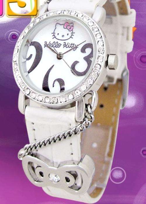Hello Kitty Watch White , Crystals accented round watch face