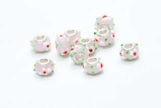 Bead, Murano Style Bead, Silver Core, Light Pink and dots