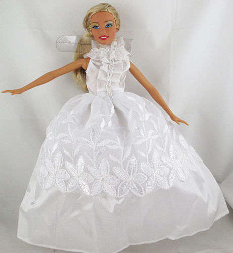 Barbie Fashion House, Handmade, White Evening Dress Gown
