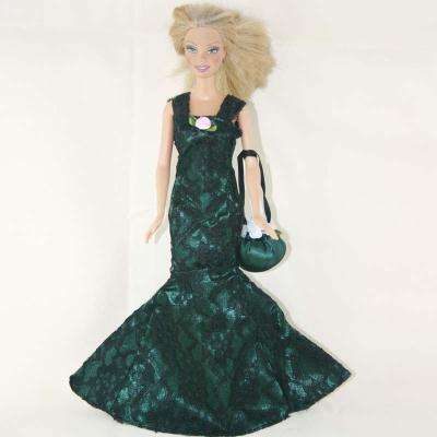 Barbie Fashion House -  Clothes, Handmade, Red Carpet Dress Dark Green Lace