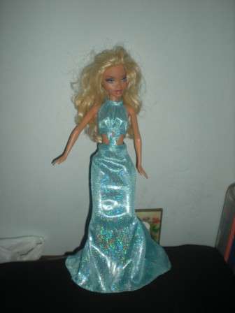 Barbie Runway Clothes, Handmade, Blue Red Carpet Dress with boa