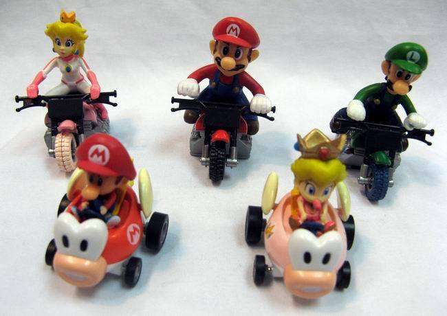 Super Mario Characters, Set of 5 Figures on bikes / in carts
