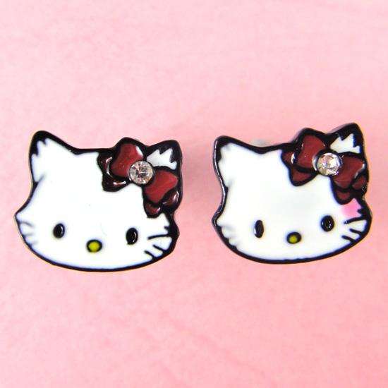 Hello Kitty Earrings White with black and a lovely Crystal
