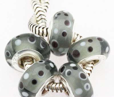 Bead, Murano Style Bead, Grey - fits most European Style Charm Bracelets