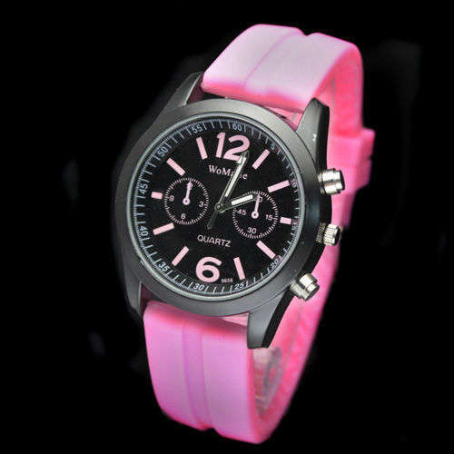 Unisex Watch with Pink Silicone Strap