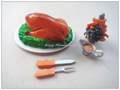 Miniature, Re-ment, Collectable Handmade Dollhouse Miniature - Christmas Dinner Turkey