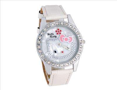 Hello Kitty Watch White with Rhinestones all around the face