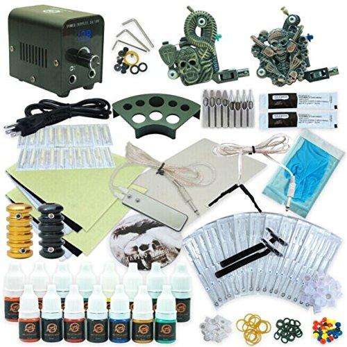 Professional Tattoo Kit 2 Tattoo Machines, Digital Power Supply, 15 Color 5ml Tattoo inks, Grips, Ne