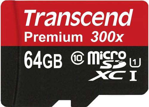 Transcend 64GB MicroSDXC Class10 UHS-1 Memory Card with Adapter 45 MB/s (TS64GUSDU1E)