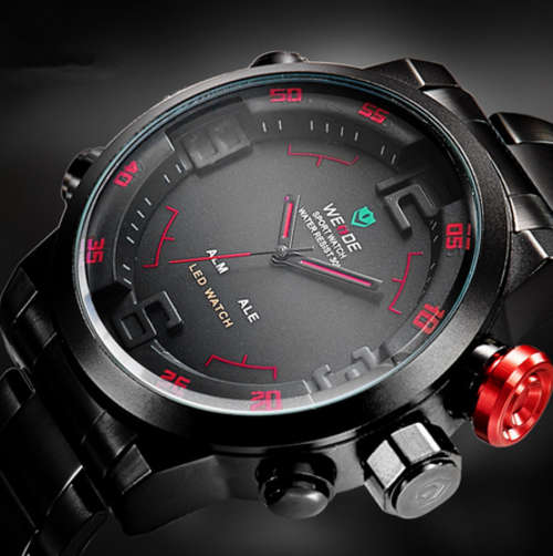 WEIDE Brand Men's Military Watches Men Luxury Full Steel Quartz Watch LED Display Sports Wristwatche
