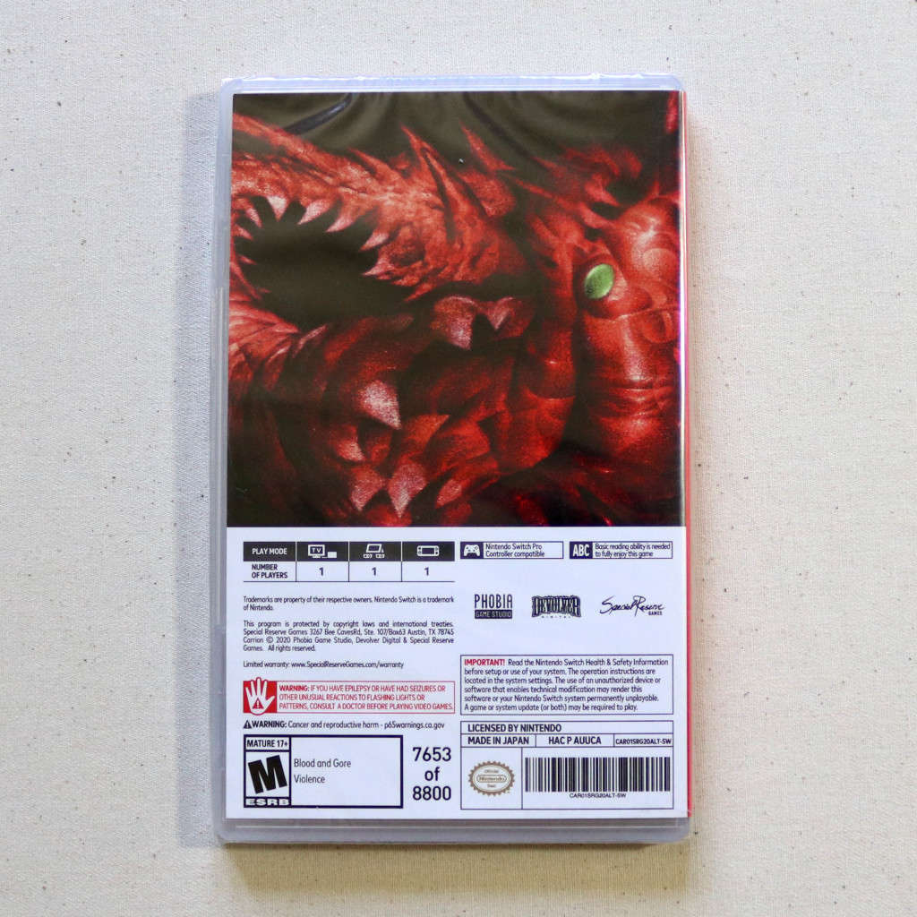 Nintendo Switch - Carrion - Devolver Digital - exclusive variant cover from Limited Run Games